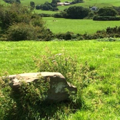 Another (fallen) standing stone in Cullomane, with stone pair visible in the distance