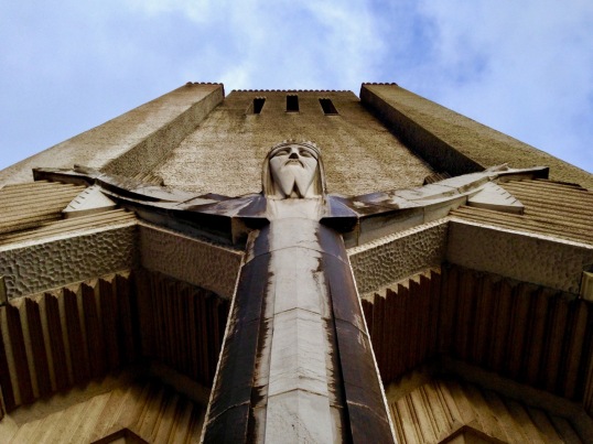 looking up at statue